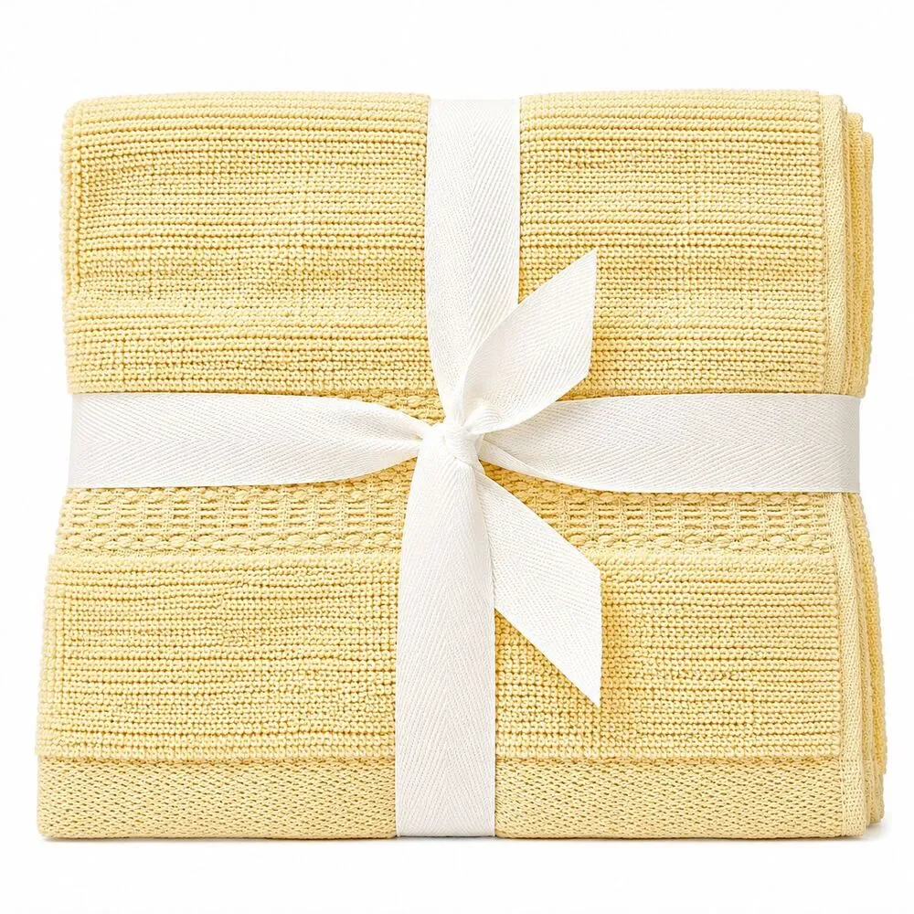 Tahari Home Washcloths Set of 4 Pale Yellow 100% Cotton Facecloths Washcloths